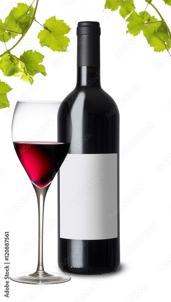 bottle of red wine with glass