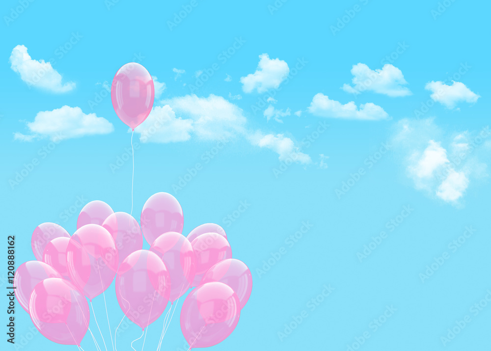 Escape conceptual- 3d balloons holding cloud into the sky background