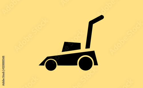 Vector black lawn mower on flat background