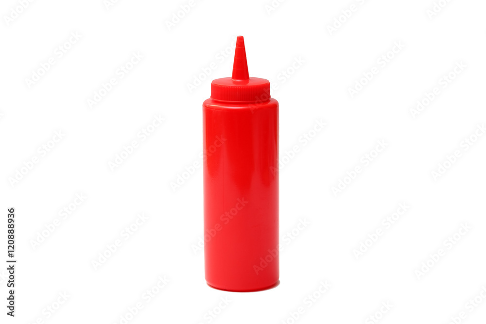 Red ketchup sauce bottle on white background Red ketchup sauce bottle on white background