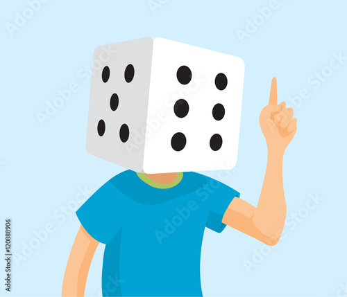 Gambler dice head with game thoughts