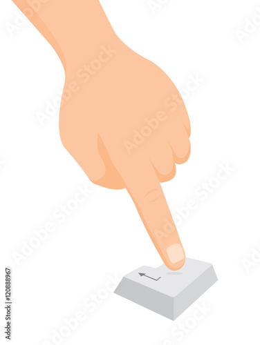 Cartoon hand pressing enter key or return