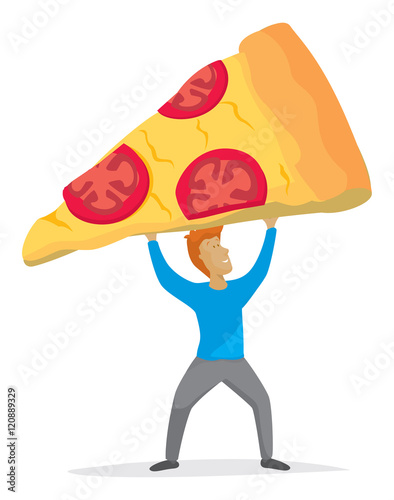 Man holding a huge slice of pizza