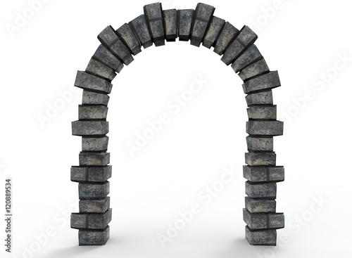 3d illustration of old arch way. white background isolated. icon for game web.  photo