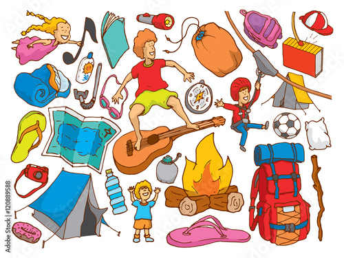 Summer camp kids and object collection