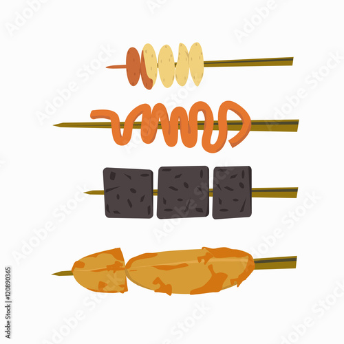 Filipino street foods isolated on white background