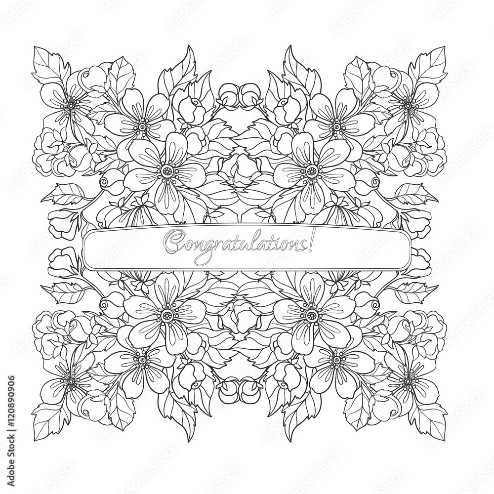 Apple tree flowers pattern. Good for coloring book for adult and ...
