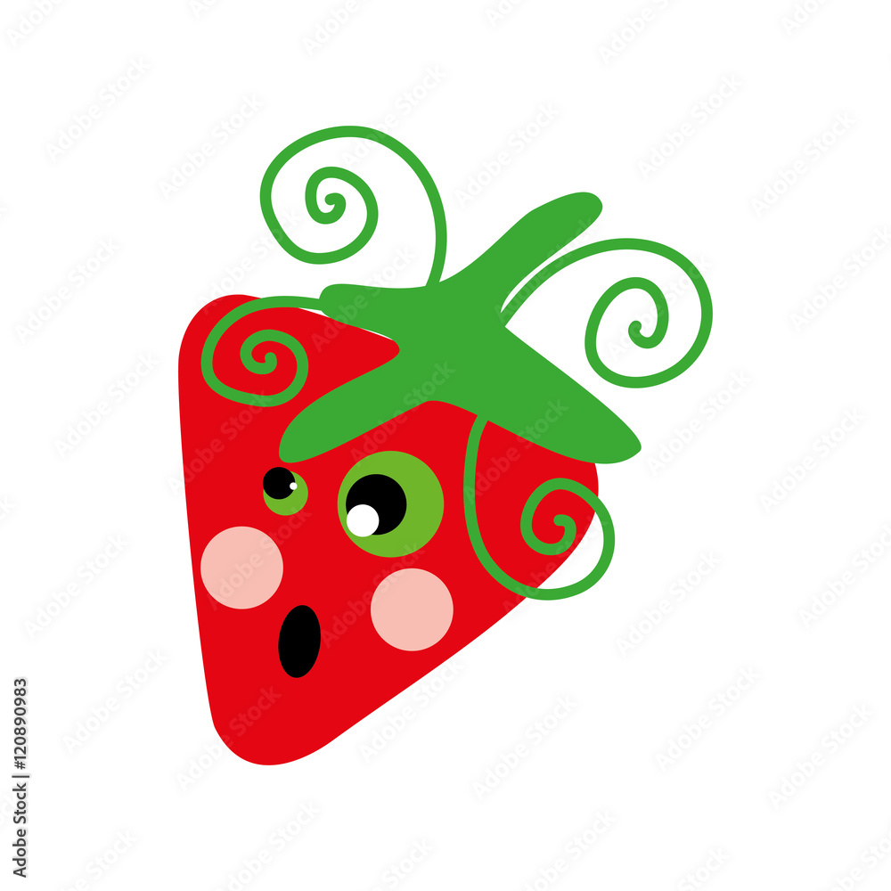 Obraz premium red strawberry fruit with surprised face expression. food healthy lifestyle. vector illustration