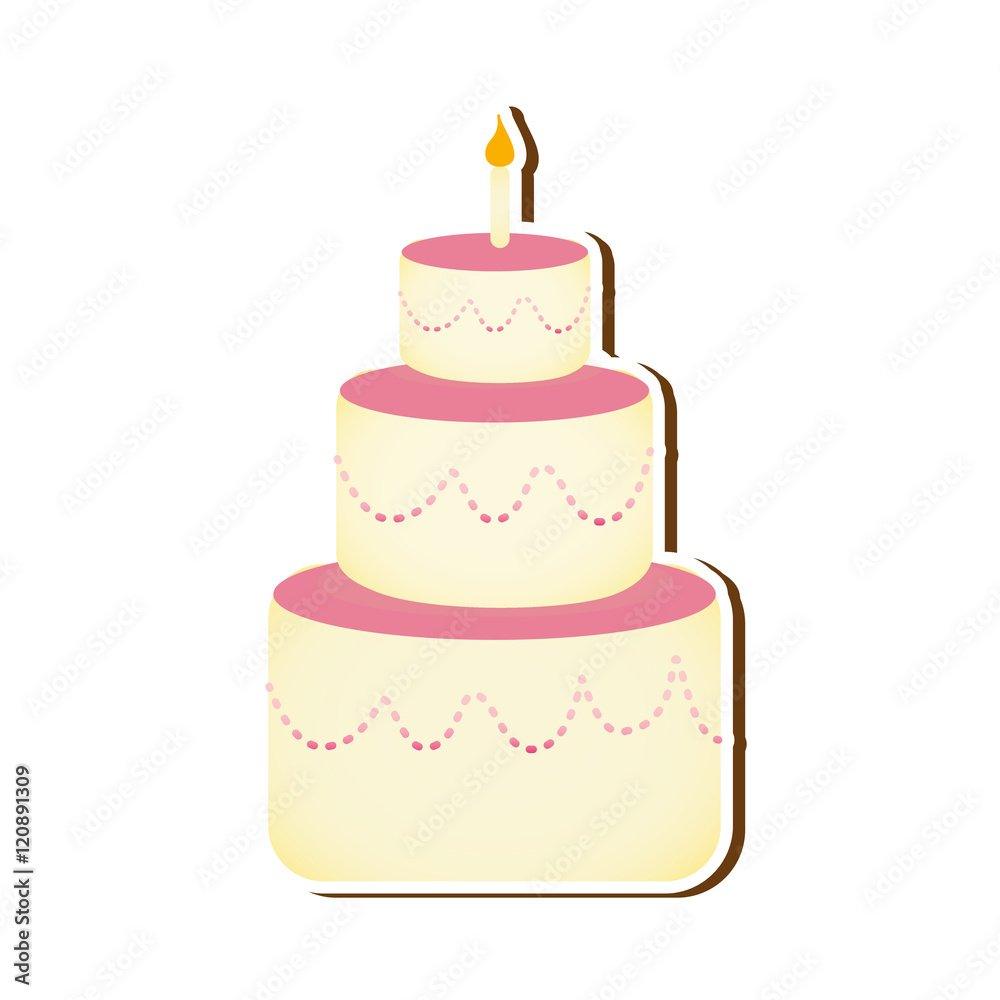 birthday celebration big cake with candles. sweet dessert. vector illustration
