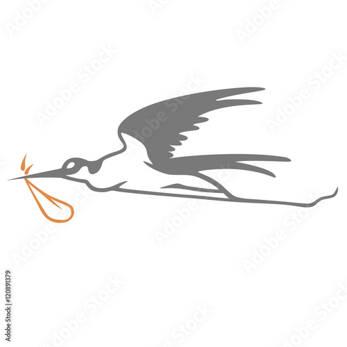 Stork Carrying Bundle Simple Cartoon Logo Vector