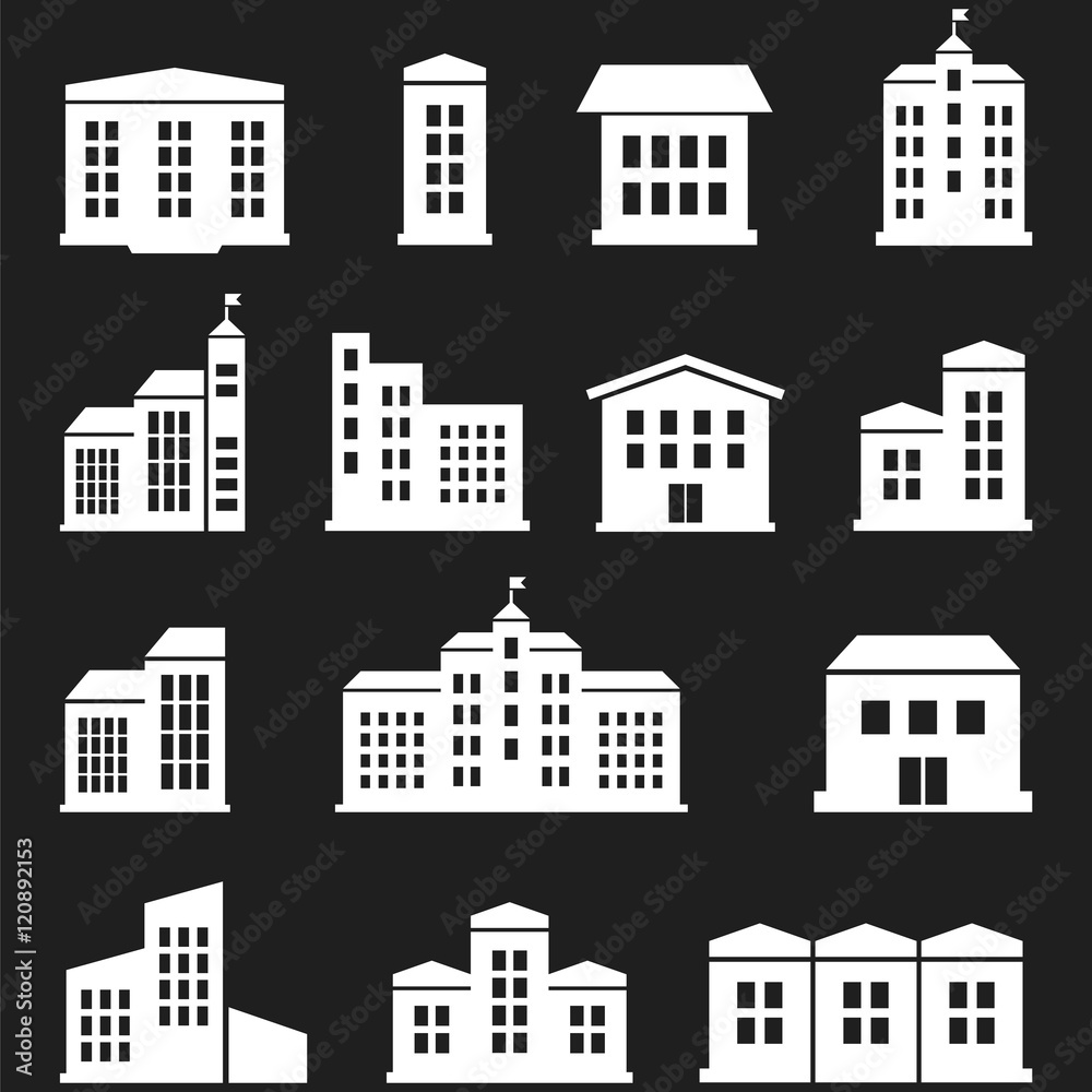 a set of buildings and houses icons