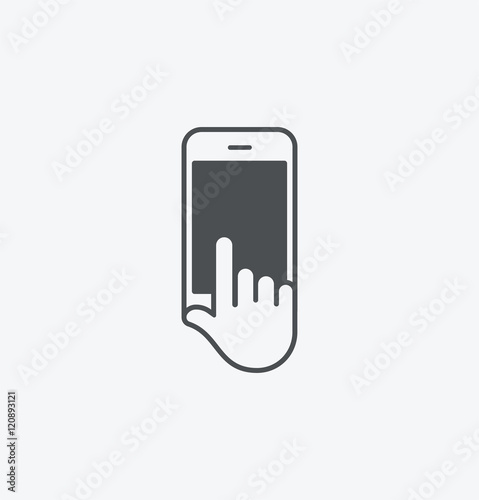Simple smart phone in hand icon on white background. Simple smart phone in hand icon. eps8.