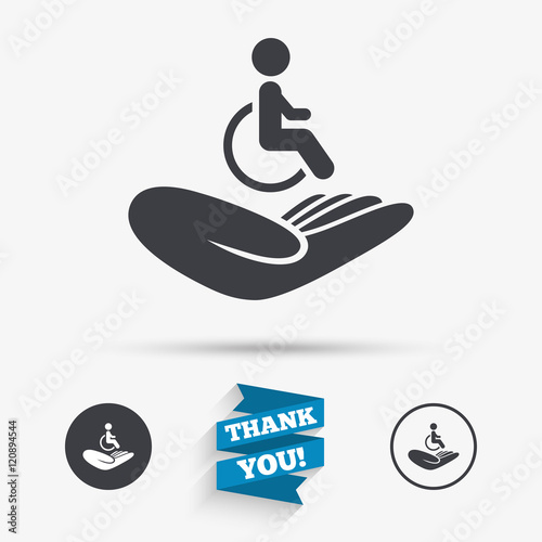 Disabled human insurance sign. Wheelchair man.