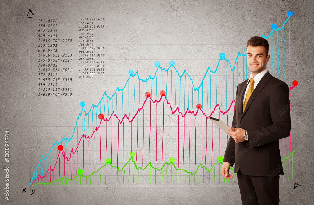 Colorful chart with numbers and businessman Colorful chart with numbers and businessman
