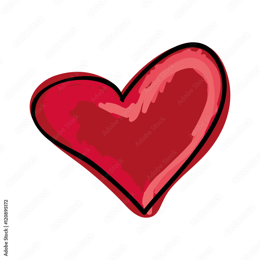 red heart shape. love romance passion symbol. drawb design vector illustration