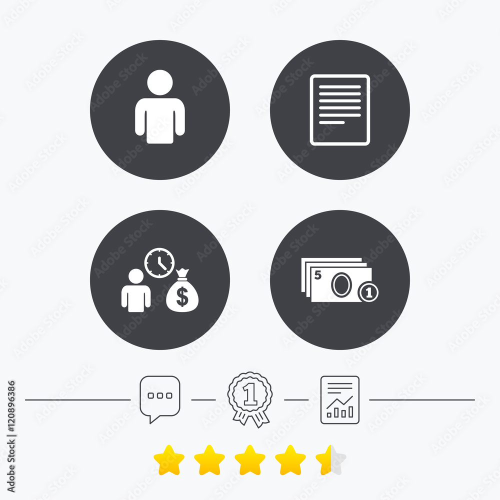 Bank loans icons. Fill document and get money. Bank loans icons. Fill document and get money.