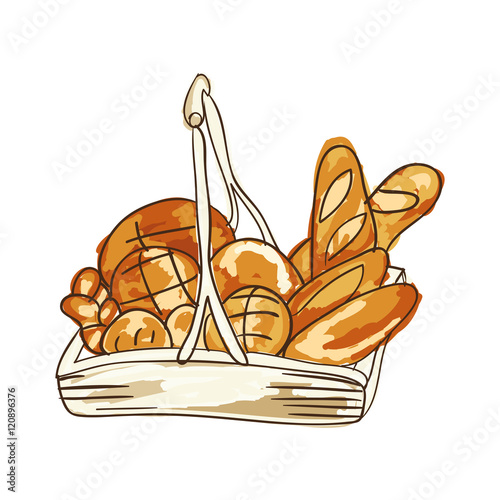 bakery bread product pastries breakfast food. drawn design. vector illustration