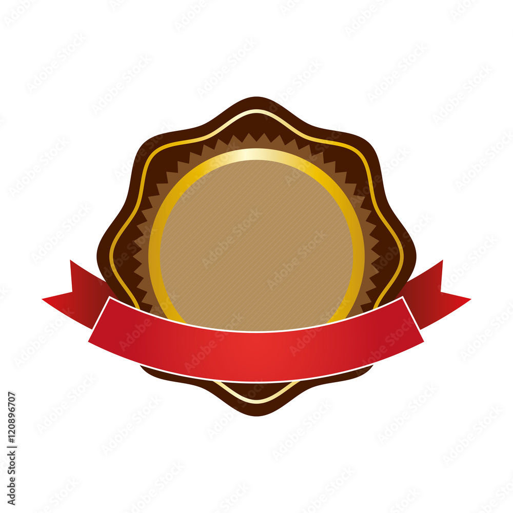 quality brown seal stamp with red ribbon. vector illustration quality brown seal stamp with red ribbon. vector illustration
