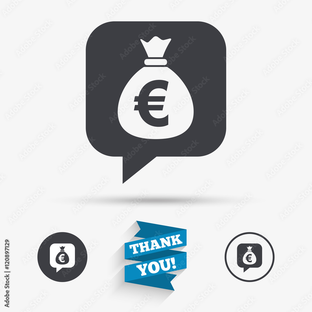 Money bag sign icon. Euro EUR currency.