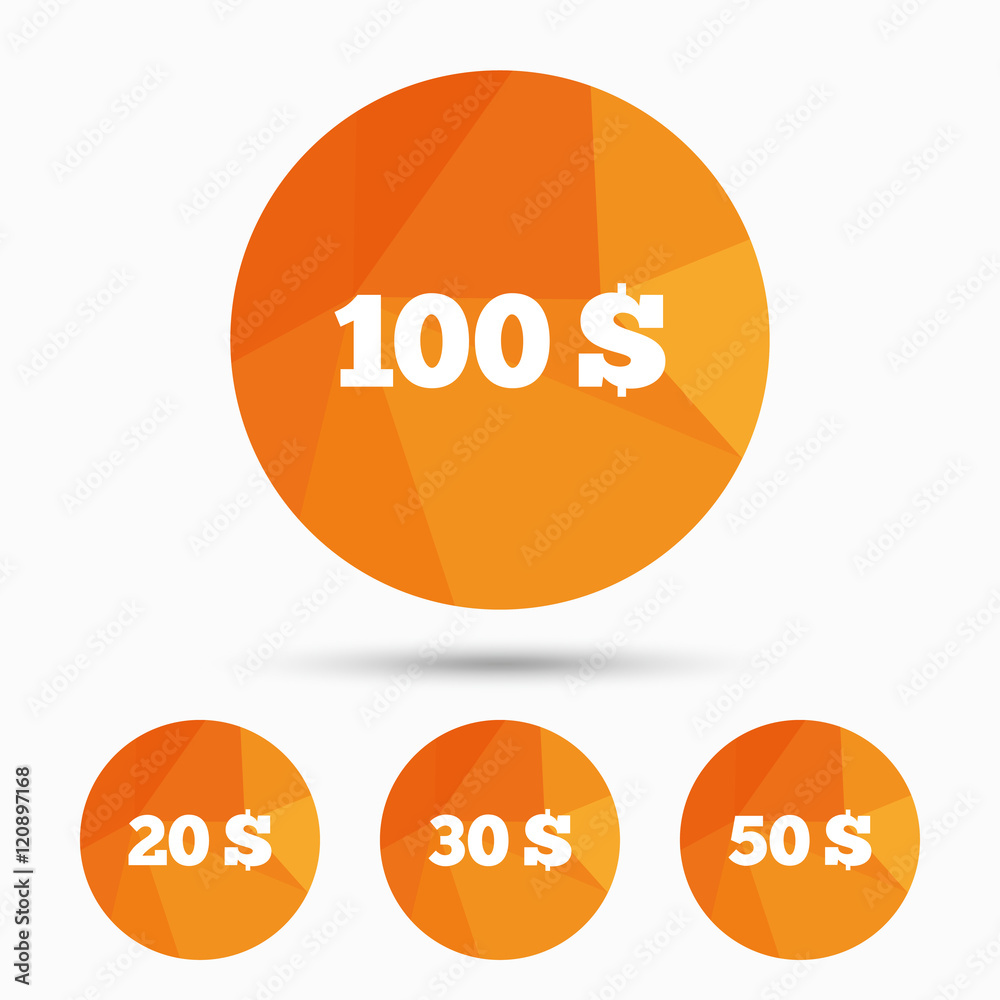 Money in Dollars icons. Hundred, fifty USD. Money in Dollars icons. Hundred, fifty USD.