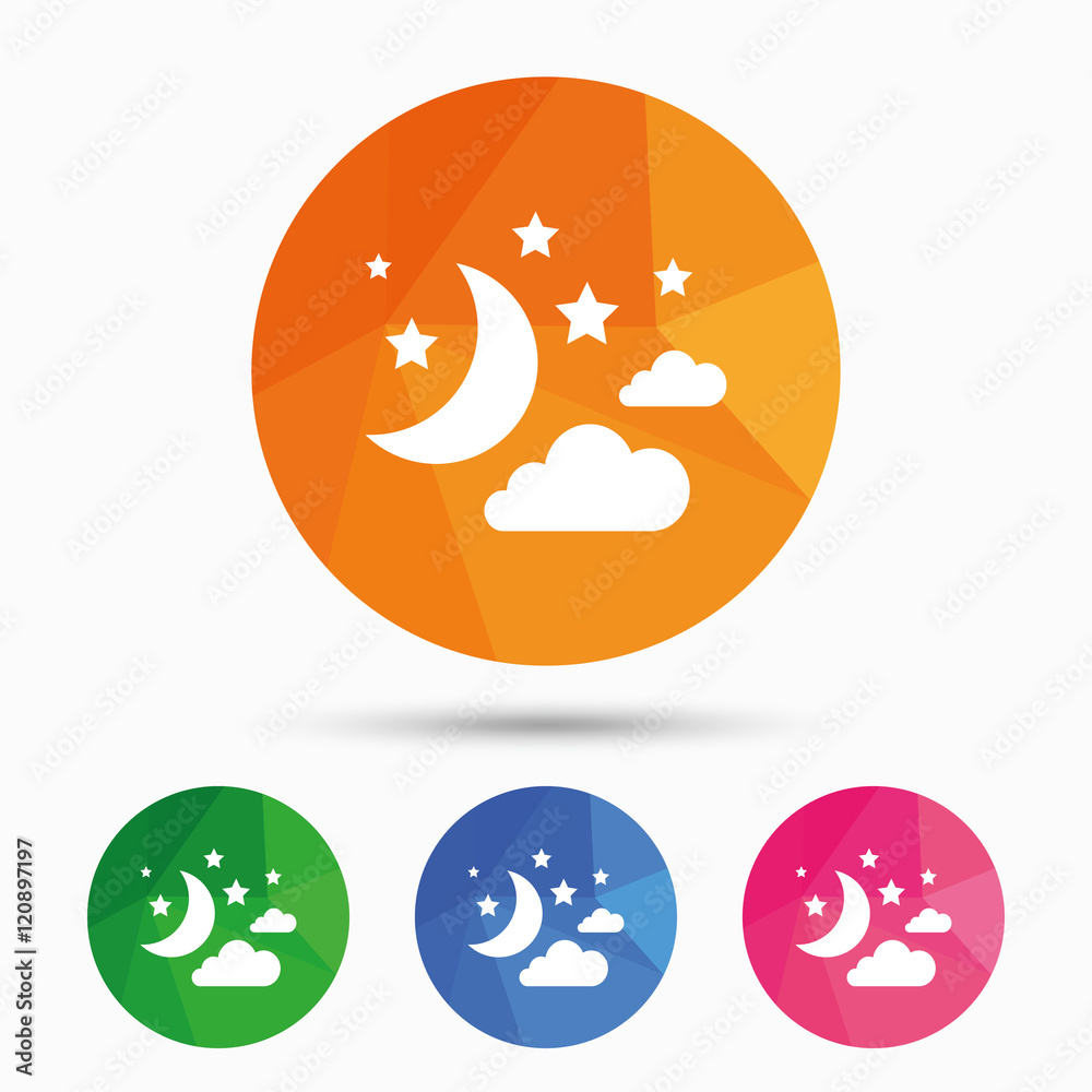 Moon, clouds and stars sign icon. Dreams symbol. Moon, clouds and stars sign icon. Dreams symbol.