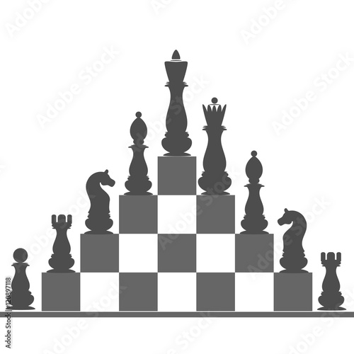 Chess pieces on the steps. King is the most important in the game. Vector