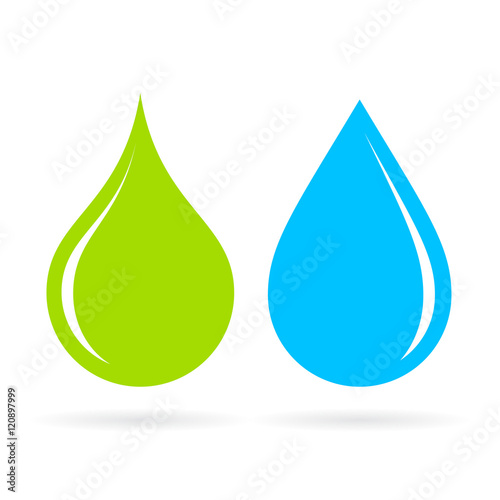 Green and blue water drops