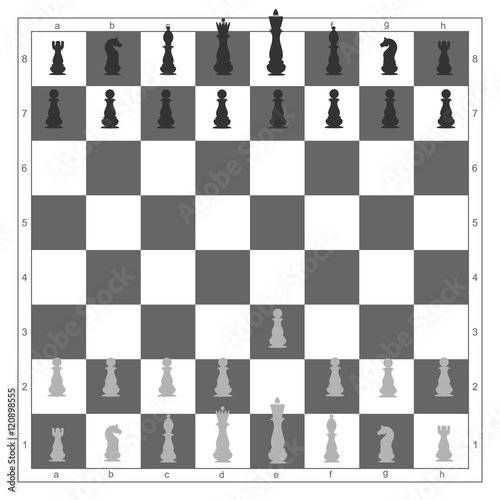 Chess board with chess pieces. View from above. Vector
