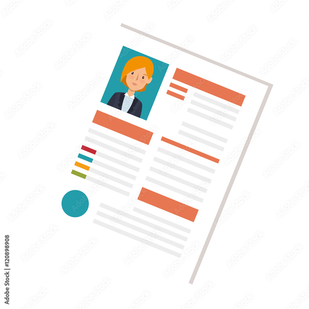 woman curriculum vitae document. cv professional resume page. vector illustration