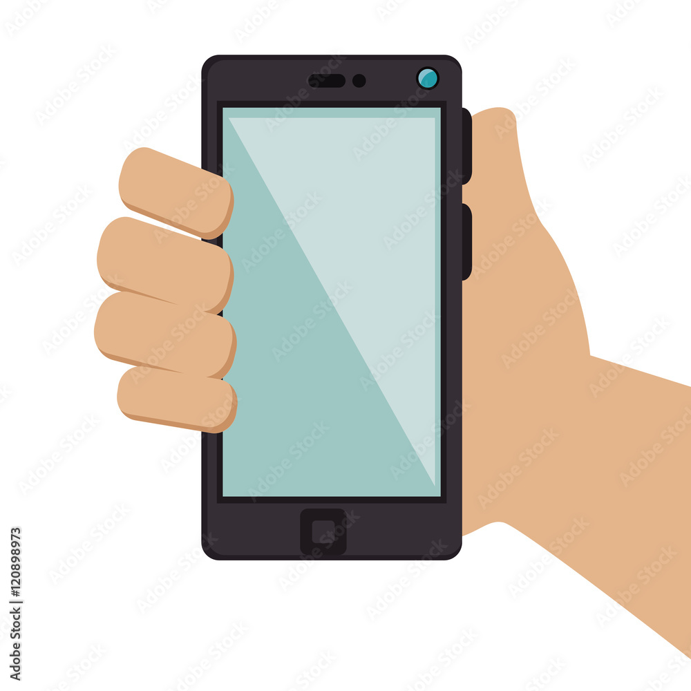 hand holding a smartphone mobile phone. communication and technology device. vector illustration hand holding a smartphone mobile phone. communication and technology device. vector illustration