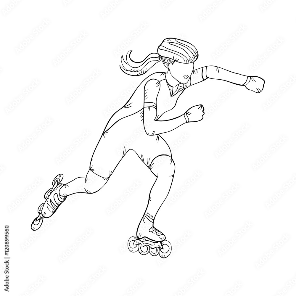 woman on skates with protection equipment. drawn design. vector illustration woman on skates with protection equipment. drawn design. vector illustration
