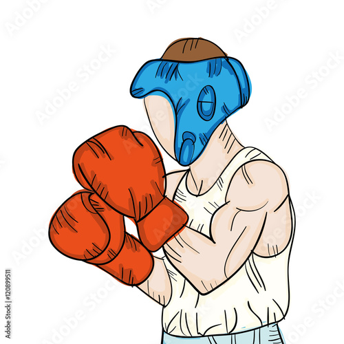 boxer man training boxing with protection sport equipment. vector illustration