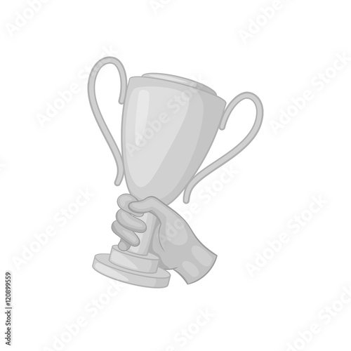 Hand with winner cup icon in black monochrome style on a white background vector illustration © ylivdesign