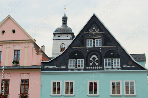 Houses in the historic center of Decin in Czech Republic