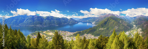 Panoramatic view to Locarno city and Lago Maggiore from Cardada mountain, Ticino, Switzerland photo