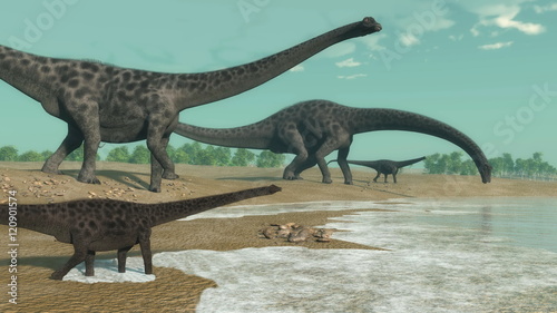 Diplodocus dinosaurs herd - 3D render © Elenarts
