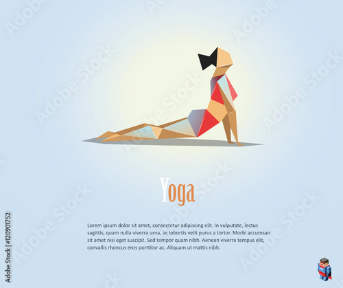 Vector polygonal illustration of woman in the yoga pose, modern fitness icon