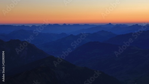 Gstaad and surrounding mountains before sunrise