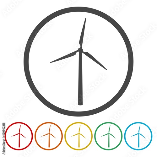 Windmill, Wind turbine icon in circle . Vector illustration