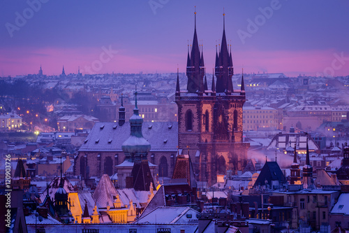 Canvas Print Prague church in morning light. Prague in winter.