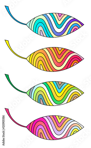 Colorful Set of Vivid Stylish Striped Leafs