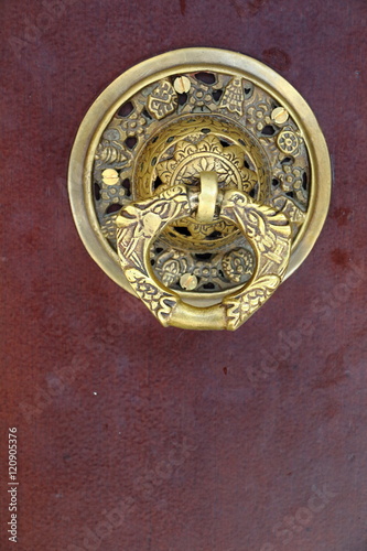 Iron  knockers on a wooden door