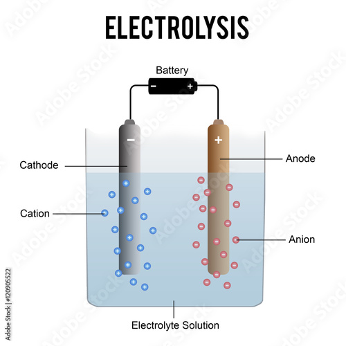 Electrolysis process (useful for education in schools) - vector illustration