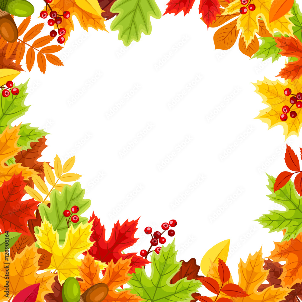 Vector red, orange, yellow, brown and green autumn leaves frame. Vector red, orange, yellow, brown and green autumn leaves frame.