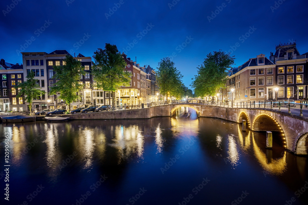 night view of Amsterdam, Holland