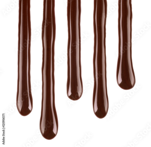 drips of melted chocolate closeup on white background