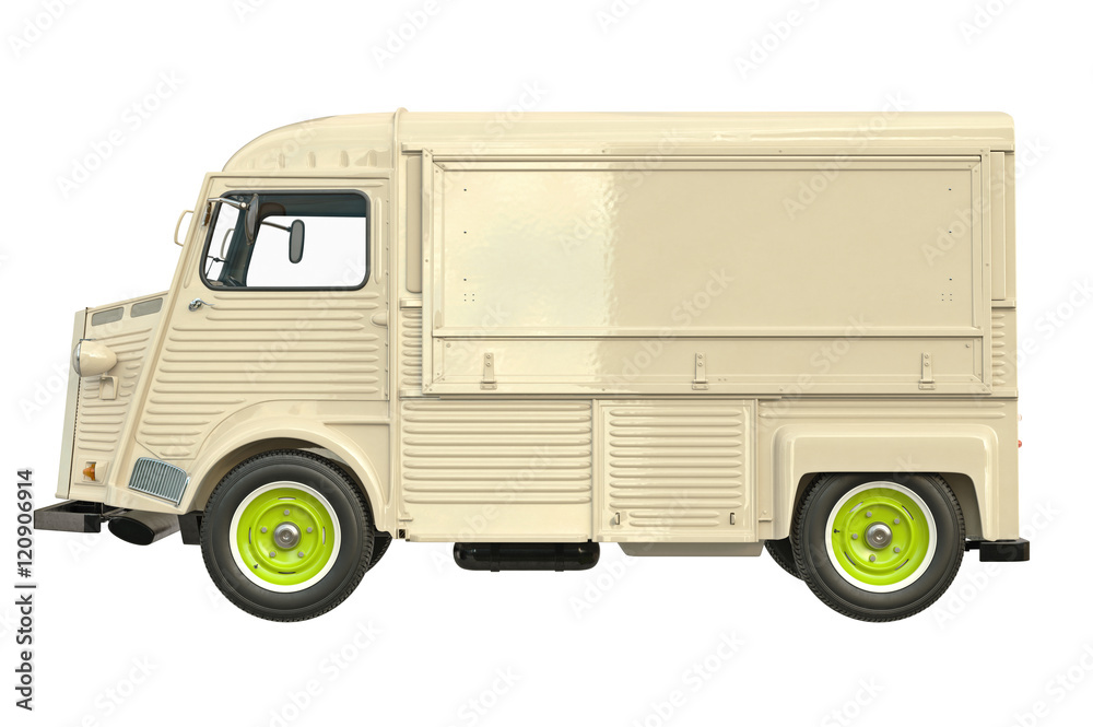 Food car retro style, side view. 3D graphic
