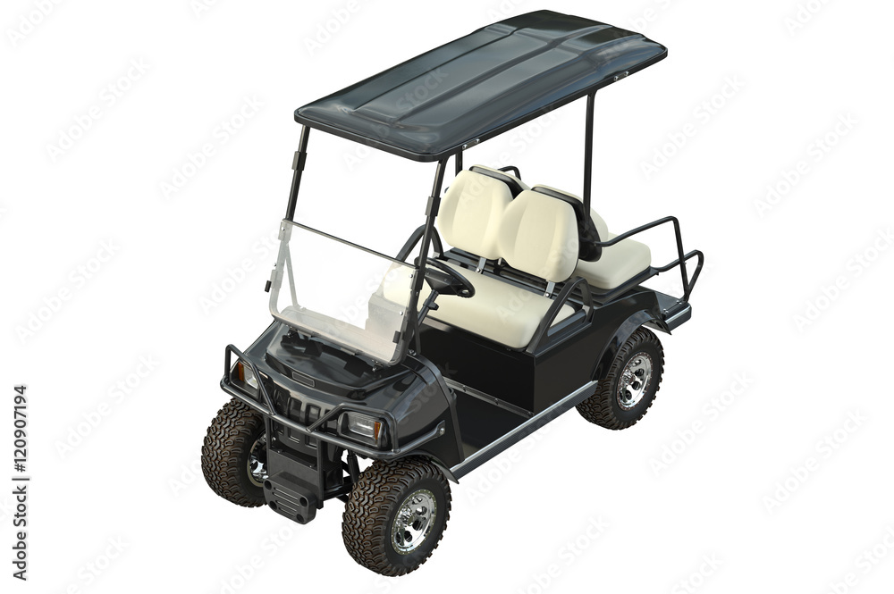 Golf car black modern vehicle. 3D graphic
