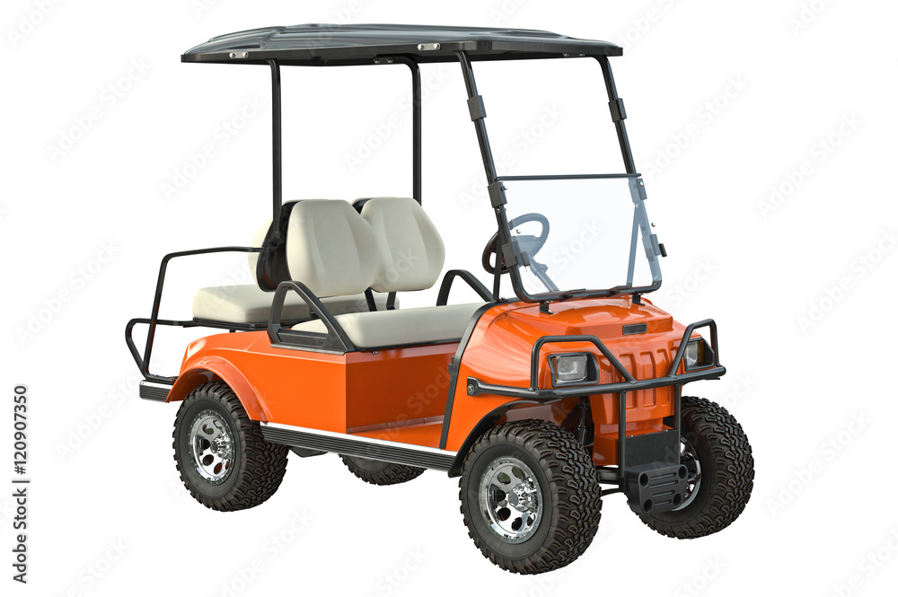 Golf car electric orange transport. 3D graphic