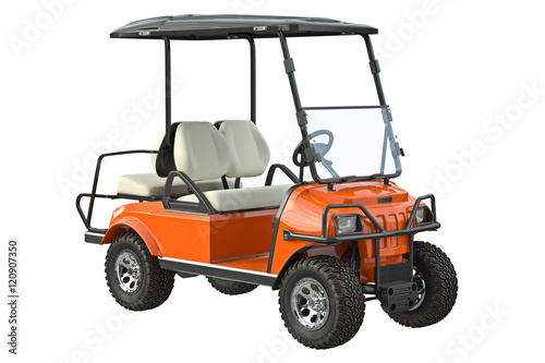 Golf car electric orange transport. 3D graphic